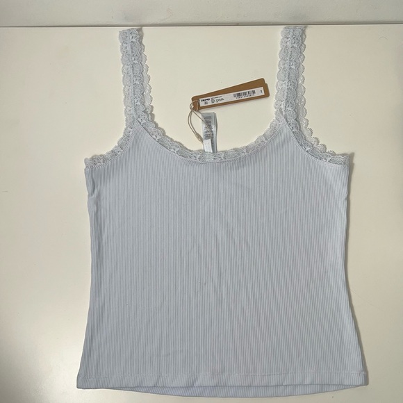 Skims Soft Lounge Lace Trim Ribbed Camisole Cami Shirt in Mineral Blue - Picture 8 of 13